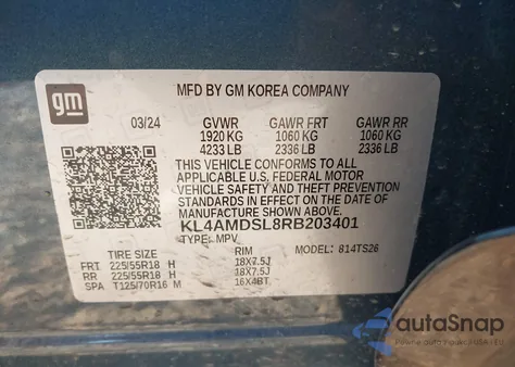 2024 Buick Encore Gx Sport Touring Fwd from USA, damaged, VIN KL4AMDSL8RB203401